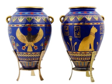 VINTAGE FRANKLIN MINT EGYPTIAN GILT PORCELAIN VASES