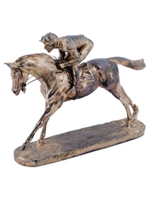 ENGLISH SILVER SCULPTURE OF A JOCKEY ON HORSEBACK