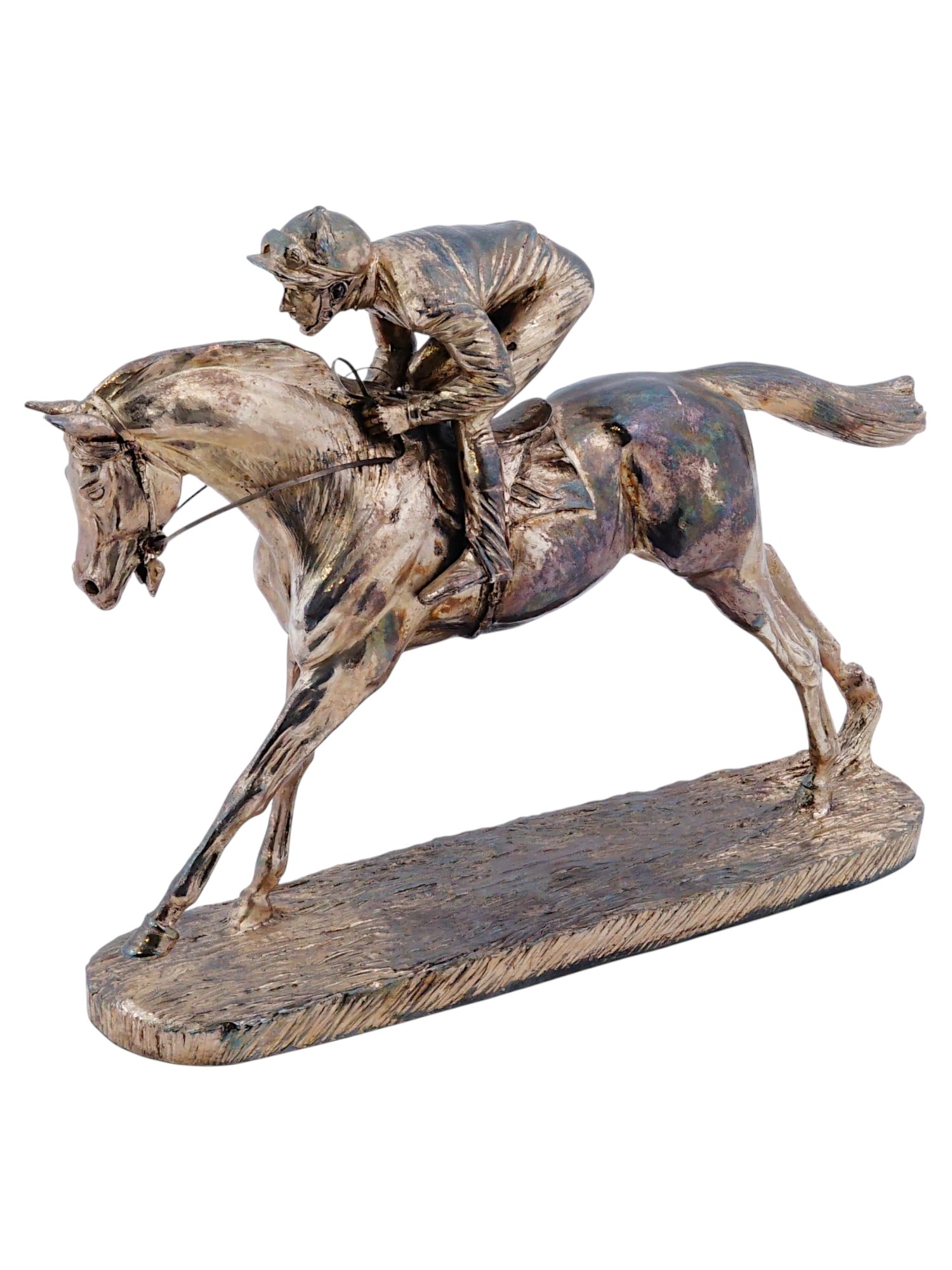 ENGLISH ST SILVER OVERLAY FILLED SCULPTURE OF A JOCKEY ON HORSEBACK (1 of 7)