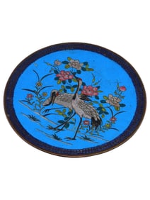 JAPANESE CRANES POLYCHROME CLOISONNE ENAMEL PLATE