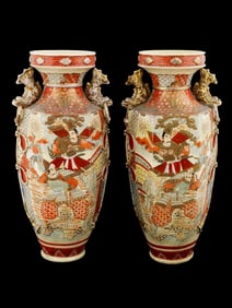 PAIR OF LARGE JAPANESE MEIJI ERA SATSUMA FLOOR VASES