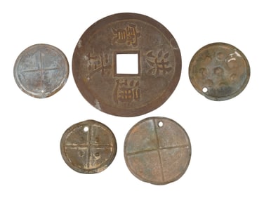 LOT OF ANCIENT CHINESE BRONZE MIRRORS COIN FORM PIECE