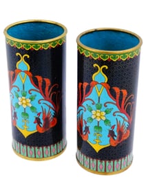 PAIR OF ANTIQUE CHINESE MEIJI CLOISONNE BRUSH POTS