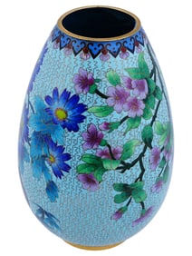CHINESE CLOISONNE ENAMEL VASE W FLOWERS AND BIRDS