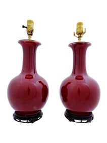 CHINESE PORCELAIN SANG DE BOEUF GLAZE VASE TABLE LAMPS