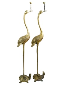 VINTAGE OR ANTIQUE CHINESE BRONZE CRANE SCULPTURES