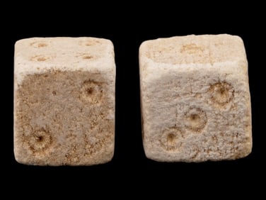PAIR OF ANCIENT ROMAN CARVED STONE DICE 100 TO 300 AD
