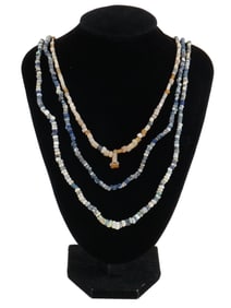 THREE ANCIENT ROMAN MULTICOLOR GLASS BEAD NECKLACES