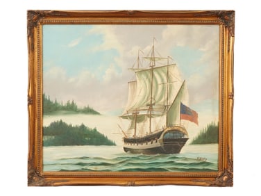 BRITISH SEASCAPE OIL PAINTING SIGNED T STORY