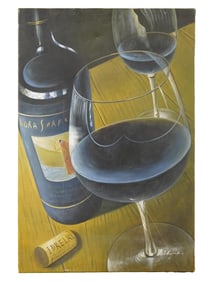 STILL LIFE GLASSES OF WINE OIL PAINTING SIGNED