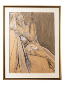 AMERICAN SCHOOL FEMALE NUDE CHARCOAL PAINTING