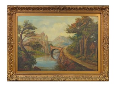 ANTIQUE LANDSCAPE OIL PAINTING SIGNED DOSNAZOL