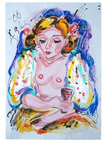 ATTR TO ANATOLY ZVEREV MIXED MEDIA PORTRAIT PAINTING