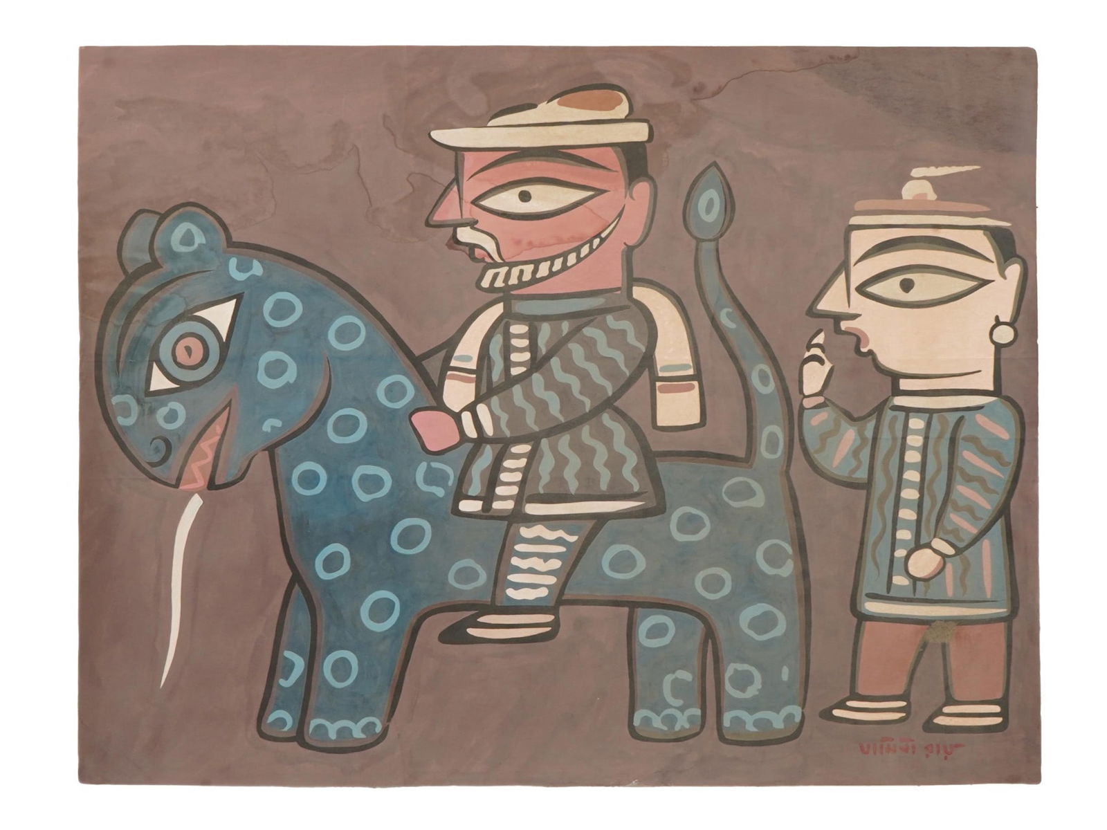 INDIAN WATERCOLOR PAINTING SIGNED JAMINI ROY (1 of 5)