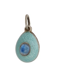 RUSSIAN SILVER ENAMEL EASTER EGG PENDANT W GEMSTONES