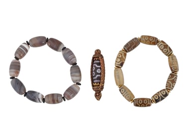 LOT OF TIBETAN CARVED DZI BEADS BRACELETS PENDANT