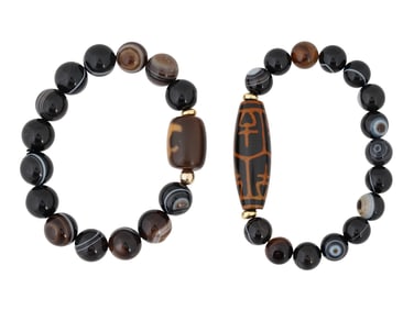 LOT OF ASIAN TIBETAN CARVED DZI BEADS BRACELETS