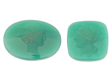 LOT OF ROMAN MANNER CARVED GREEN GLASS INTAGLIOS