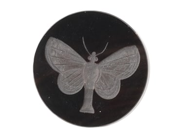 BLACK INTAGLIO CARVING BUTTERFLY OR MOTH