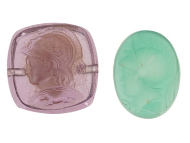 PAIR OF HAND CARVED STONE WARRIOR PORTRAIT CAMEOS