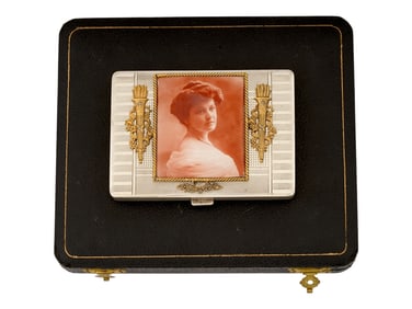 AUSTRIAN SILVER ENAMEL CIGARETTE CASE W DIAMONDS