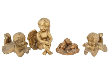 FOUR VINTAGE GILT PLASTER CHERUB FIGURINES 1990S