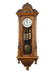 GERMAN GUSTAV BECKER 3 WEIGHT CHIMING WOOD WALL CLOCK