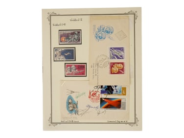 VOSKHOD 1 AND 2 POST STAMPS WITH AUTOGRAPHS
