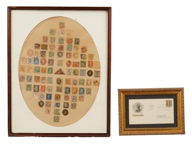 MARK TWAIN FIRST DAY COVER AND ANTIQUE STAMPS FRAMED