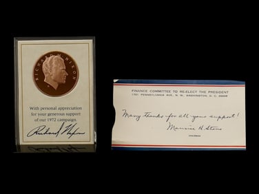 1972 RICHARD NIXON BRONZE MEDAL AND THANK YOU NOTE