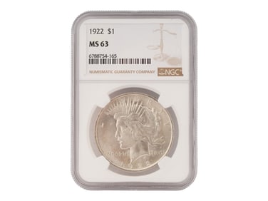 1922 UNITED STATES MS63 PEACE SILVER DOLLAR COIN