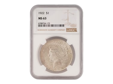 1922 UNITED STATES MS63 PEACE SILVER DOLLAR COIN