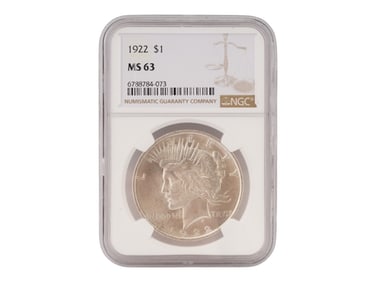 1922 UNITED STATES MS63 PEACE SILVER DOLLAR COIN