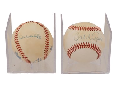 A LOT OF TWO AMERICAN MLB AUTOGRAPHED BASEBALLS