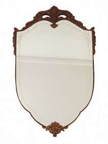 HELLAM FURNITURE CO SHIELD DESIGN HAND CARVED MIRROR