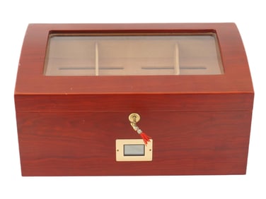 THOMPSON AND CO HINGED WOODEN CIGAR HUMIDOR BOX