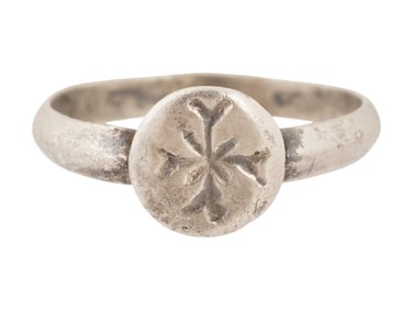 ANCIENT BYZANTINE SILVER CROSS RING CIRCA 300 TO 600 AD