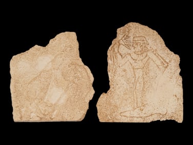 PAIR OF ANCIENT EGYPTIAN LATE PERIOD STONE FRAGMENTS