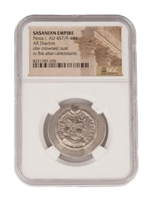 PERSIAN SASANIAN EMPIRE SILVER DRACHM GRADED COIN