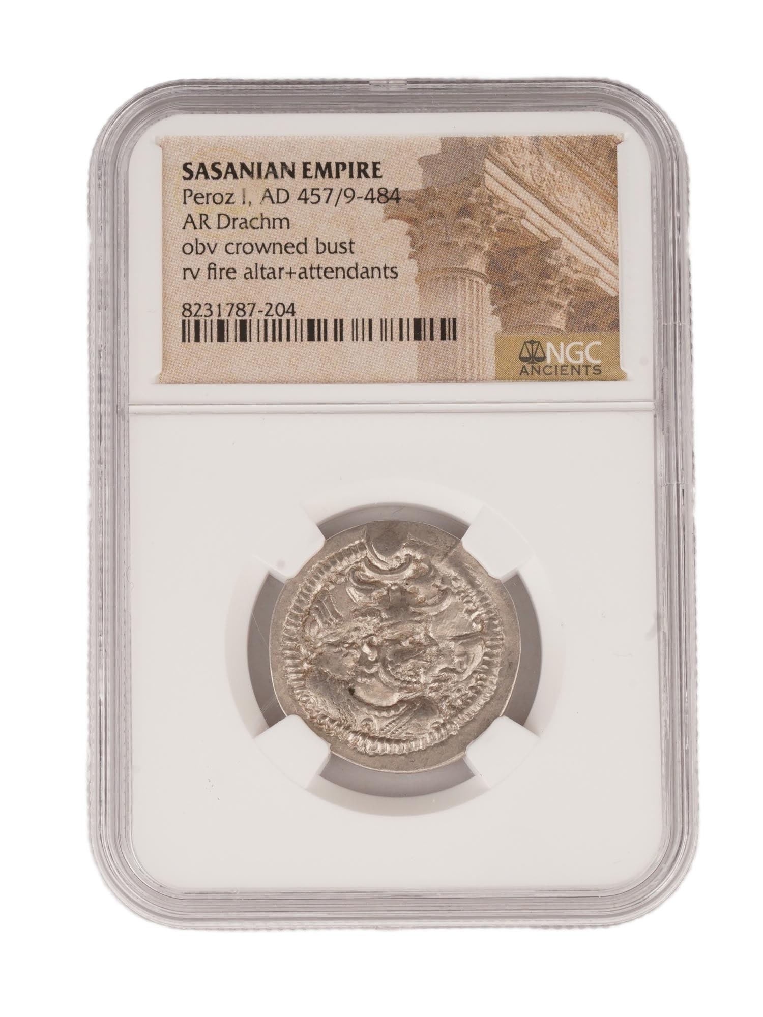 ANCIENT SASANIAN EMPIRE PEROZ I DRACHM GRADED COIN (1 of 7)