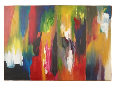 ABSTRACT COMBINED DIPTYCH OIL PAINTING