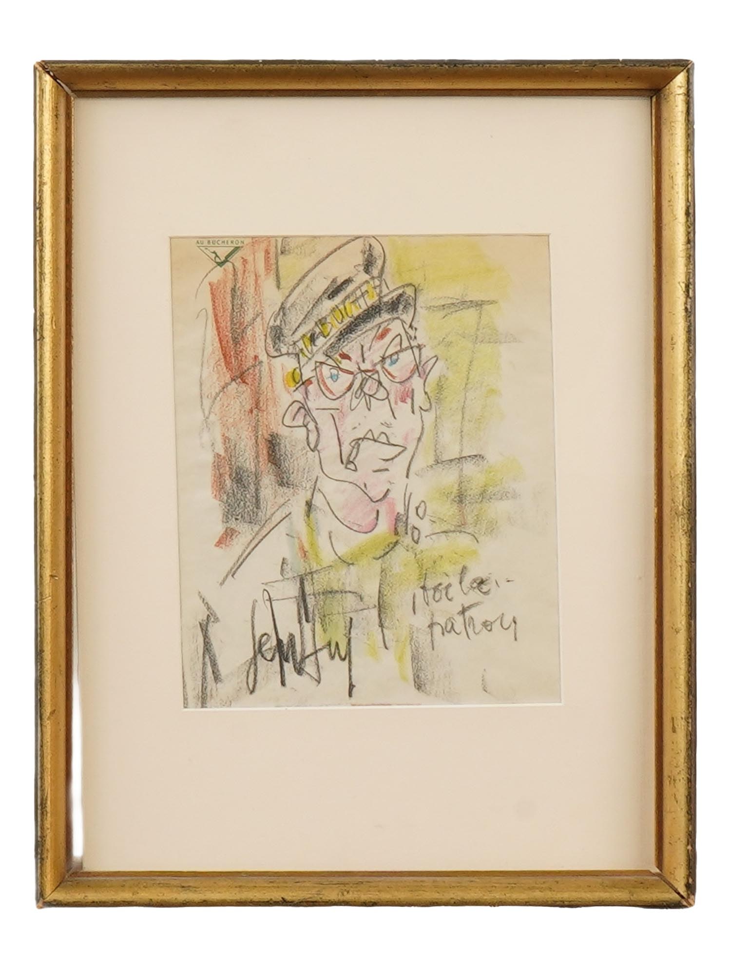 SIGNED GEN PAUL VINTAGE PASTEL SELF PORTRAIT PAINTING: A vintage pastel on paper self-portrait painting. Signed Paul Trelade, or Gen Paul, French, 1895 to 1975. Signed in pencil, lower right. Matted and framed. Additionally signed and dated 1960 on the ba