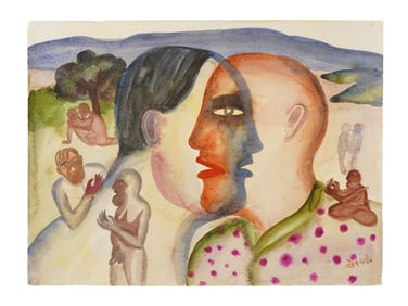 AFTER BHUPEN KHAKHAR INDIAN WATERCOLOR PAINTING