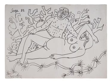 INDIAN MARKER PAINTING SIGNED FRANCIS NEWTON SOUZA 82