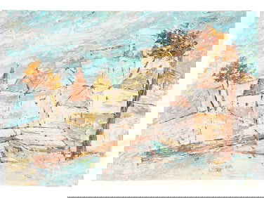 SIGNED RAM KUMAR INDIAN LANDSCAPE PAINTING W COA