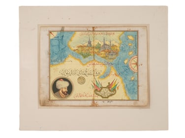 ISLAMIC OTTOMAN EMPIRE HAND PAINTED MINIATURE MAP