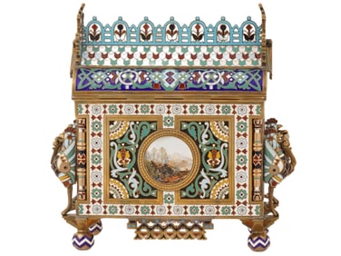 RUSSIAN GILT SILVER ENAMEL TRINKET BOX W MINIATURE
