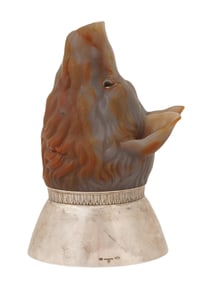 RUSSIAN SILVER AGATE WOLF STIRRUP CUP W EMERALD EYES