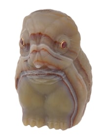 RUSSIAN CARVED AGATE OWL FIGURINE WITH RUBY EYES