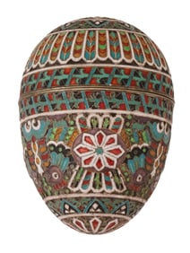LARGE RUSSIAN 84 GILT SILVER CLOISONNE ENAMEL EGG